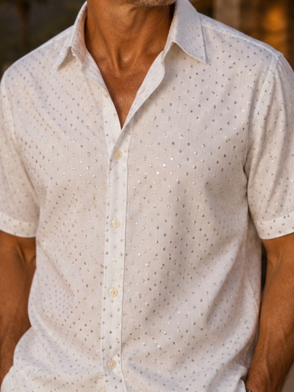 Seaplane White Metallic Silver Polka Dot Shirt Men’s Small Made in Philly